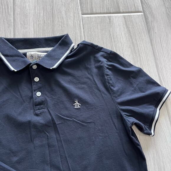 Penguin By Munsingwear Men's MD Navy White Trim Polo Shirt - Picture 2 of 4